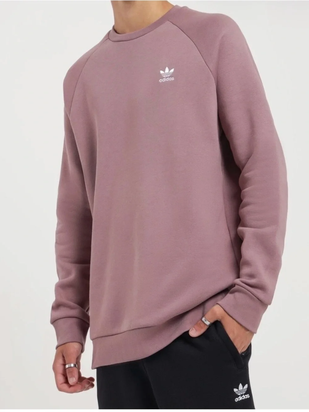 Adidas Originals Men’s Trefoil Crewneck Sweatshirt Mauve Pink Pullover M